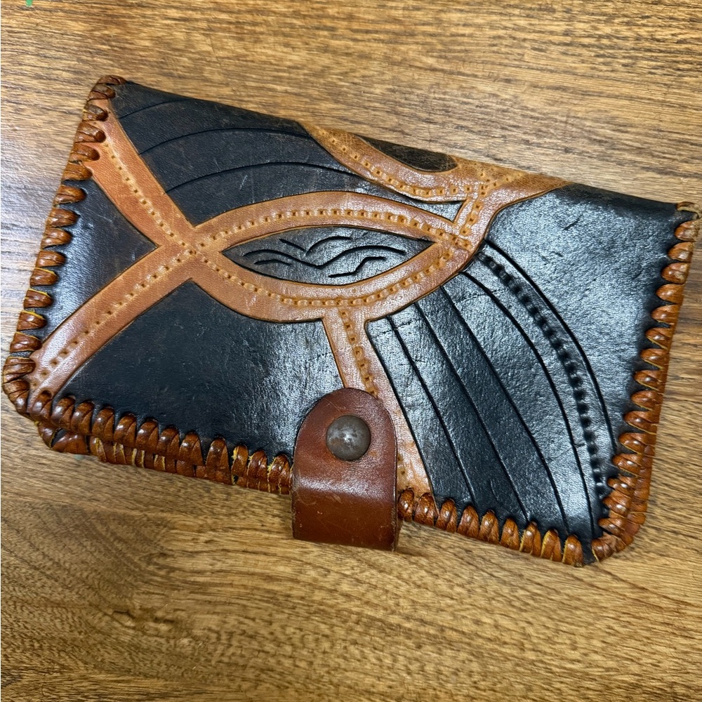 Handcrafted Leather Wallet with Black and Brown Design